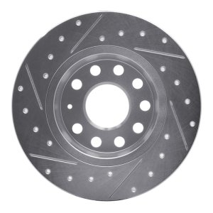 Audi A3 Brake Rotor (1) - Rear Right - R1 Concepts - Drilled & Slotted - Silver - `05-`25